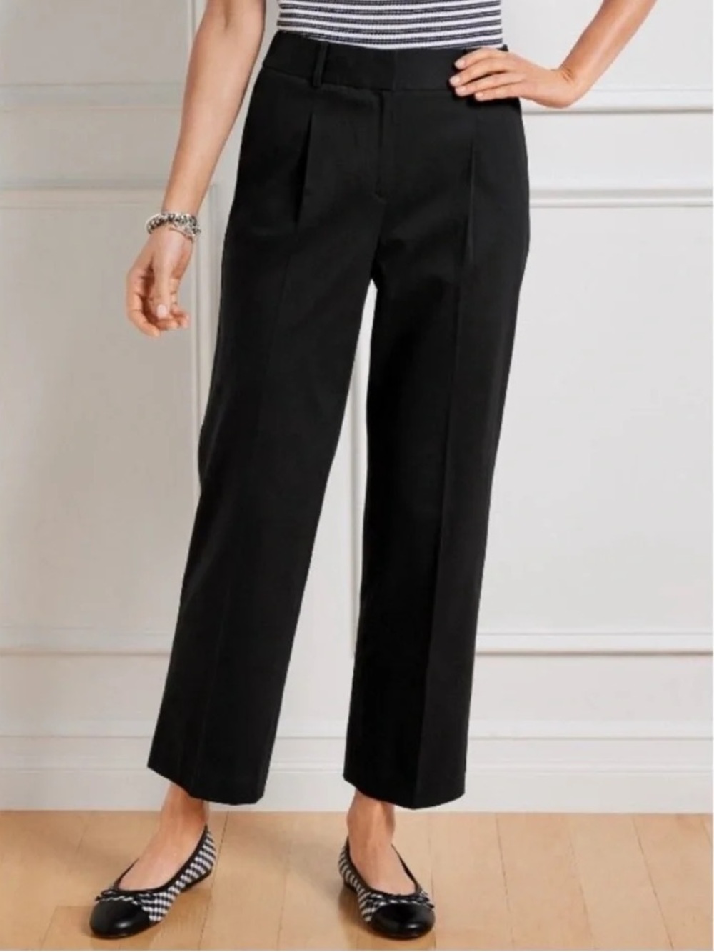 NEW Talbots Bristol Pants Size 10 Petite Black Cotton Lyocell Pleated Trousers
